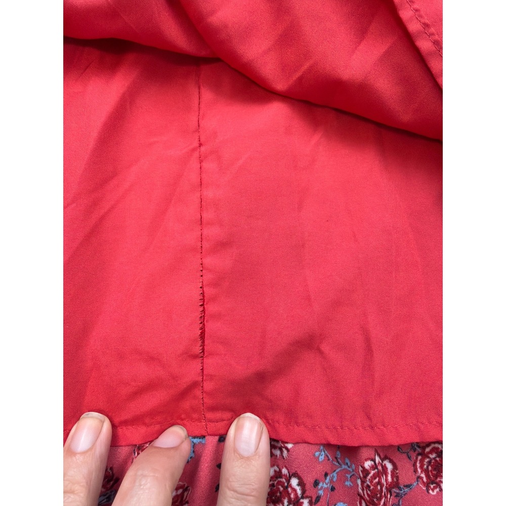 Jack by BB Dakota Wrap Dress Women Size 4 Red Floral Flutter Sleeve Ruffle Mini - Picture 9 of 9